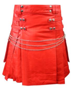 Utility-Kilt aus rotem Leder