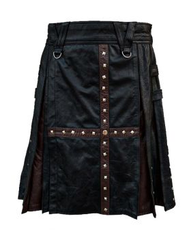 Crossover-Kilt aus schwarzem und braunem Leder