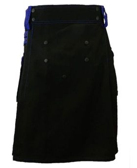 Deluxe Black Utility Kilt mit blauen Cargotaschen