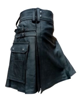 Utility-Kilt aus schwarzem Leder für Herren