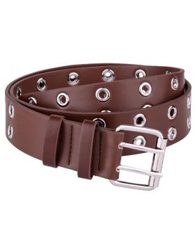 Brown Leather Double Prong Fashion Belt
