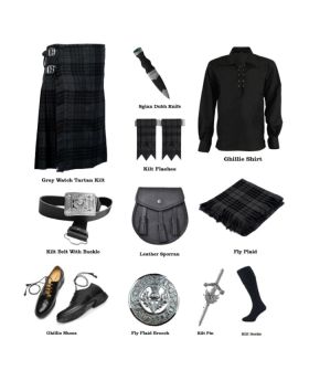 „Grauer Tartan-Kilt-Outfit-Set“ ansehen