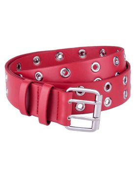 Red Leather Double Prong Fashion Belt