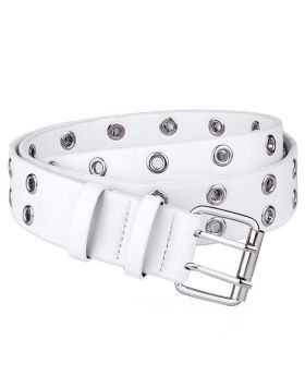 White Leather Double Prong Fashion Belt